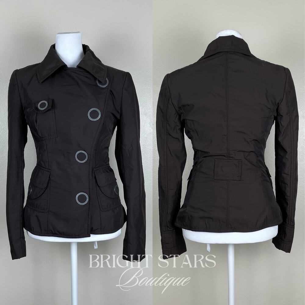 Rare Brown Jacket ASO Lorelai Gilmore Girls Moto Snap Button Casual Fall - Picture 5 of 12